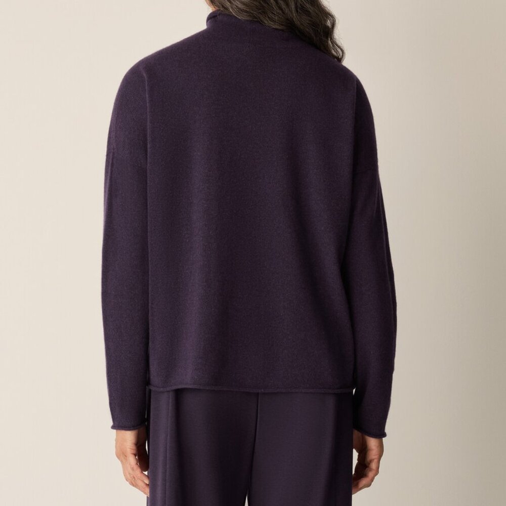 EILEEN FISHER Italian Cashmere Turtleneck Top, Aubergine, XS - Picture 2 of 11